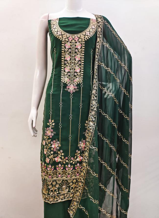 Georgette Green Traditional Wear Embroidery Work Dress Material